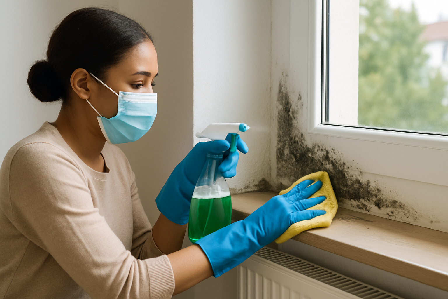 Gefrorenes Fenster mit Kondenswasser und Thermometer im Winter